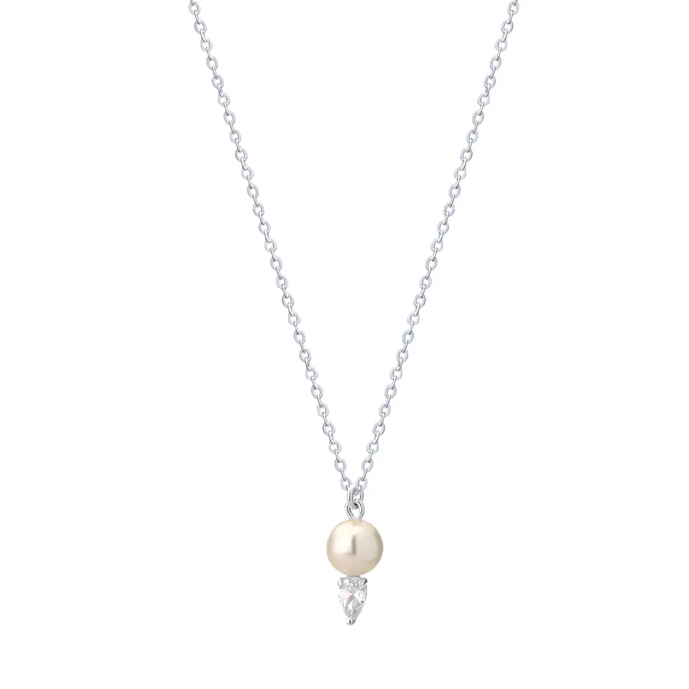 Colar Prata Leve Essence  Pérola Maxi e Zircônia