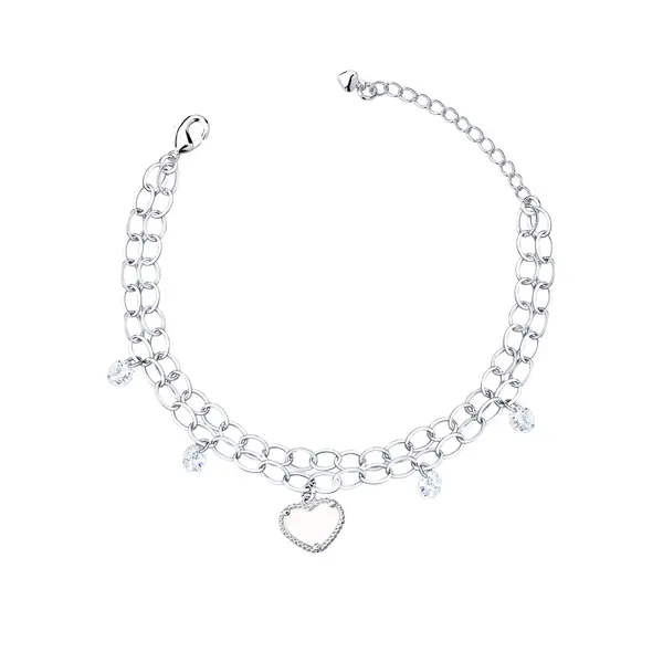 Pulseira Prata Leve Essence Coração e Zircônias Brancas