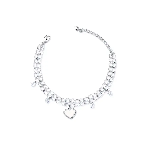 Pulseira Prata Leve Essence Coração e Zircônias Brancas