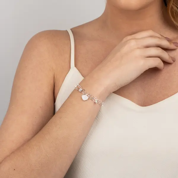 Pulseira Prata Leve Essence Coração e Zircônias Brancas