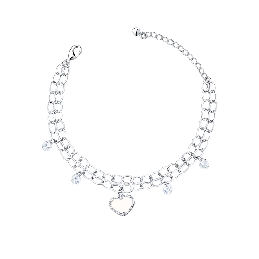 Pulseira Prata Leve Essence Coração e Zircônias Brancas
