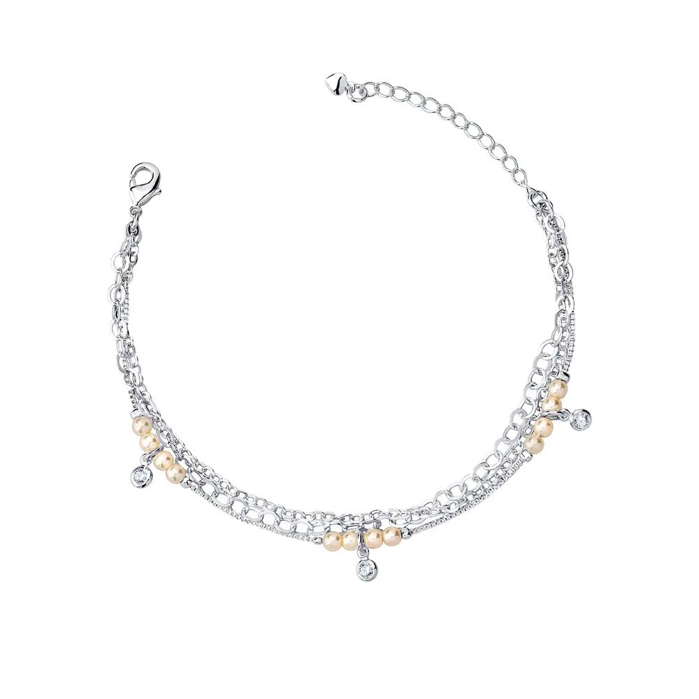 Pulseira Prata Leve Essence Pérolas Penduradas