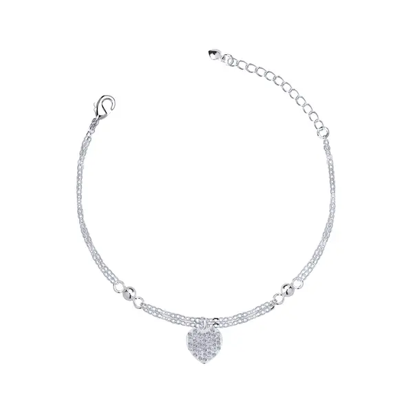 Pulseira  Prata Leve Essence Coração Cravejado