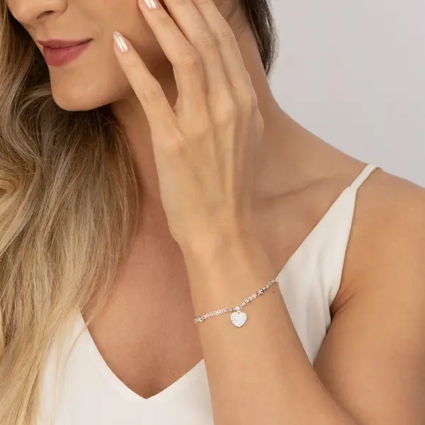 Pulseira  Prata Leve Essence Coração Cravejado