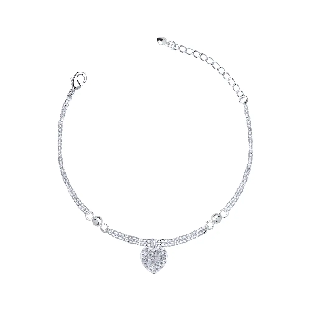 Pulseira  Prata Leve Essence Coração Cravejado