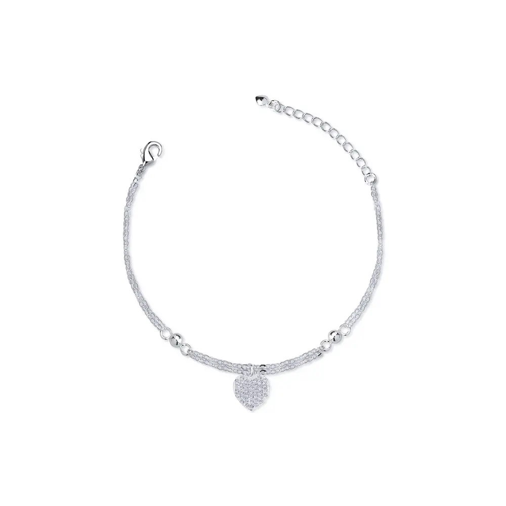 Pulseira  Prata Leve Essence Coração Cravejado