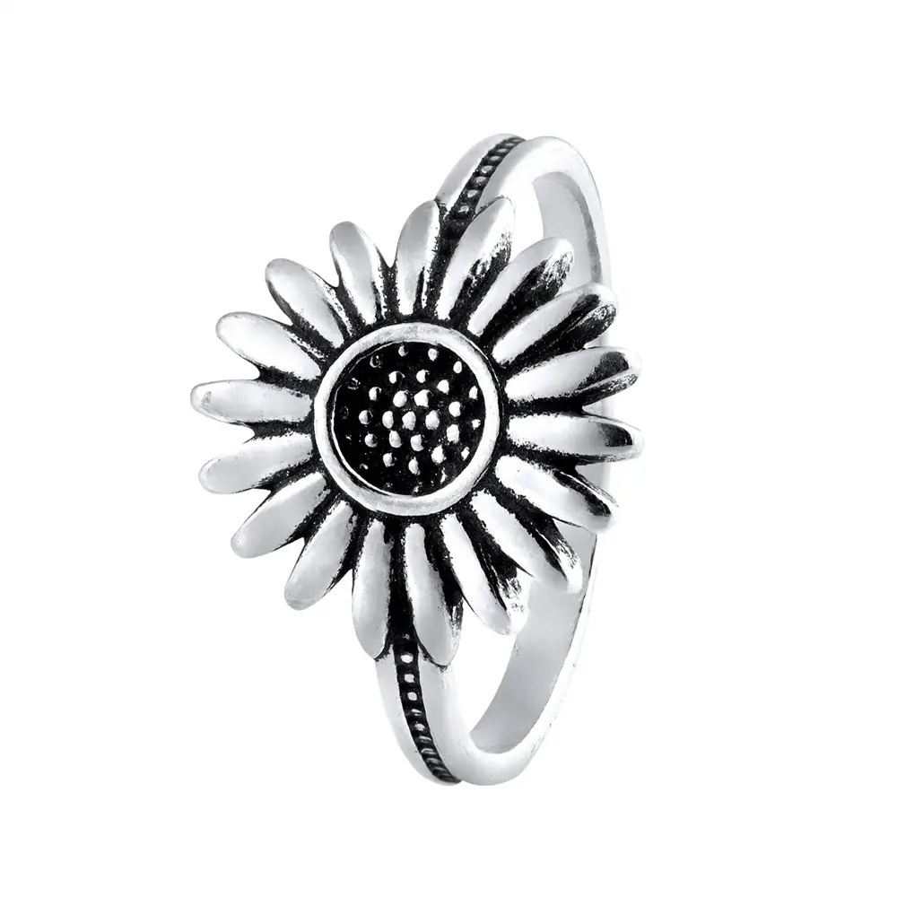 Anel Prata Envelhecido Girasol
