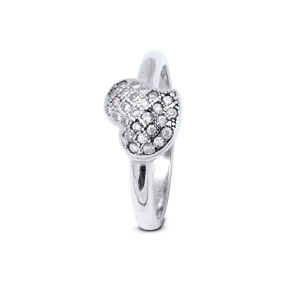 Anel Prata Coração Zircônias