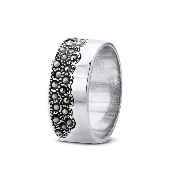 Anel Prata Envelhecido Marcassita