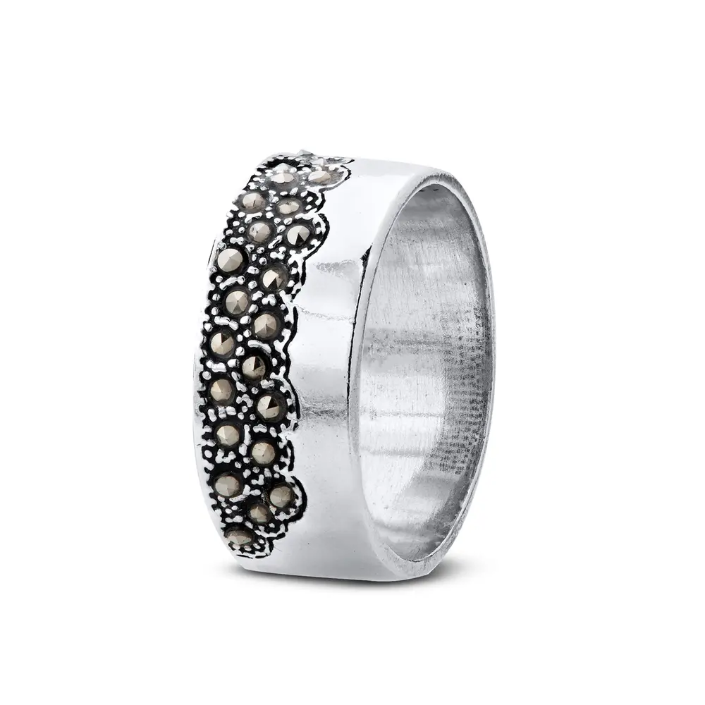 Anel Prata Envelhecido Marcassita