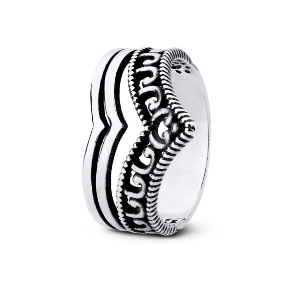 Anel Prata Envelhecido Vazado Arabesco