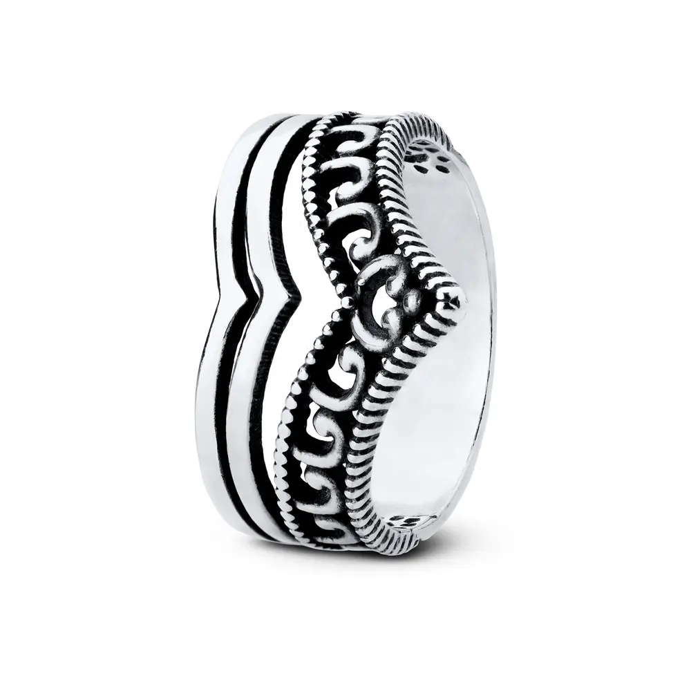 Anel Prata Envelhecido Vazado Arabesco