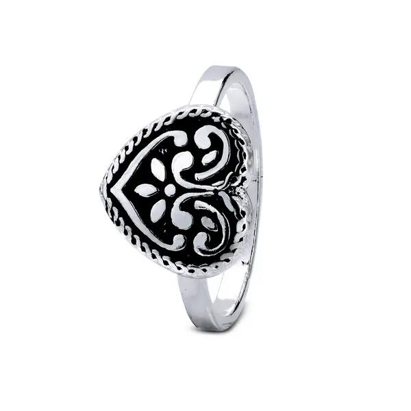 Anel Prata Envelhecido Coração