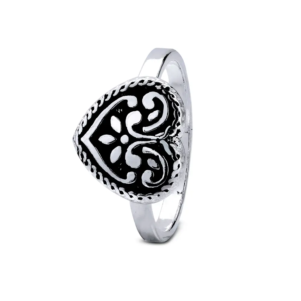 Anel Prata Envelhecido Coração