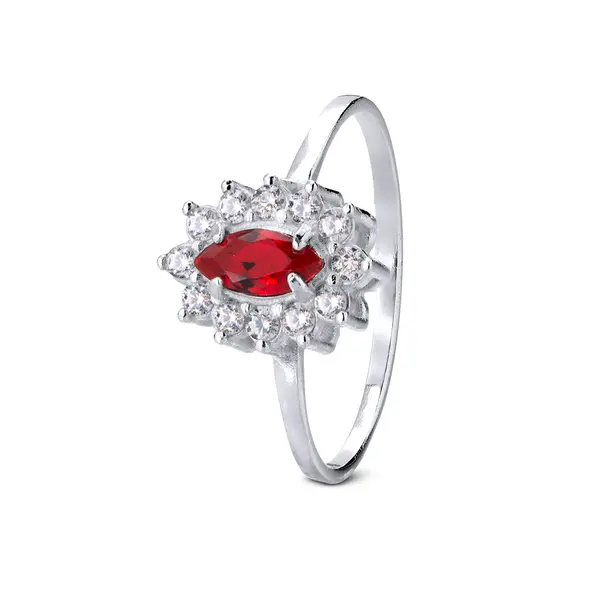 Anel Prata Pedra Zircônia Branca E No Meio Vermelha