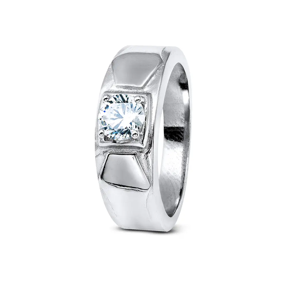 Anel Prata Rodinada Liso Com Uma Zircônia