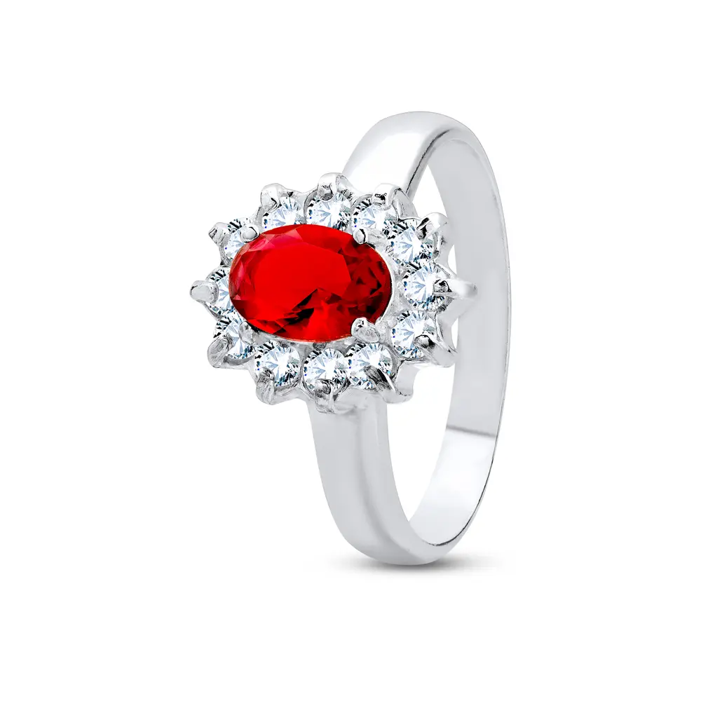 Anel Prata Zircônia Princesa Kate Vermelho