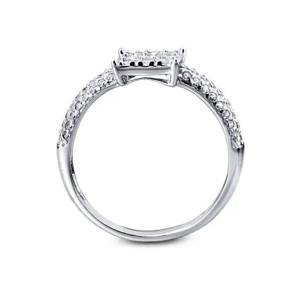 Anel Prata Rodinado Quadrado Com Zircônias