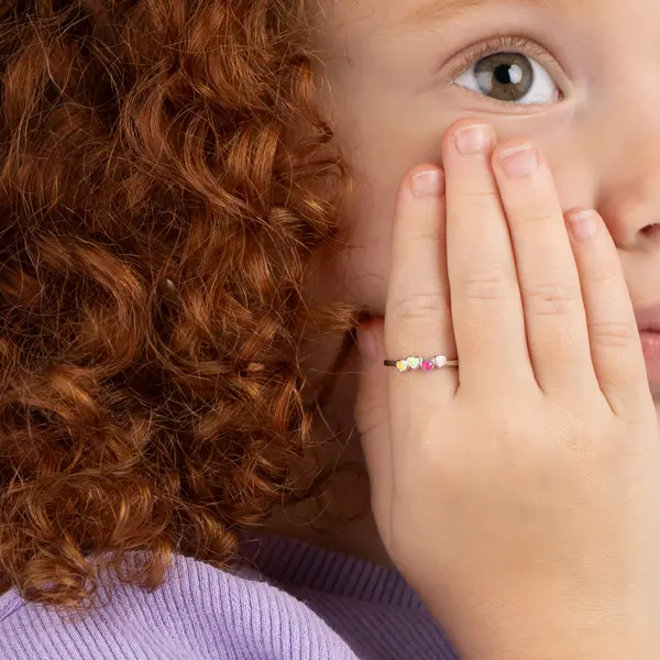 Anel Prata Infantil Corações Colorido