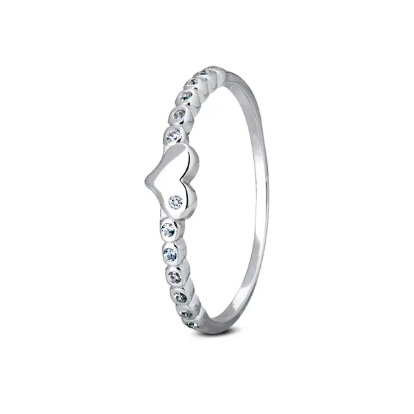 Anel  Prata Rodinado Coração Com Zircônia