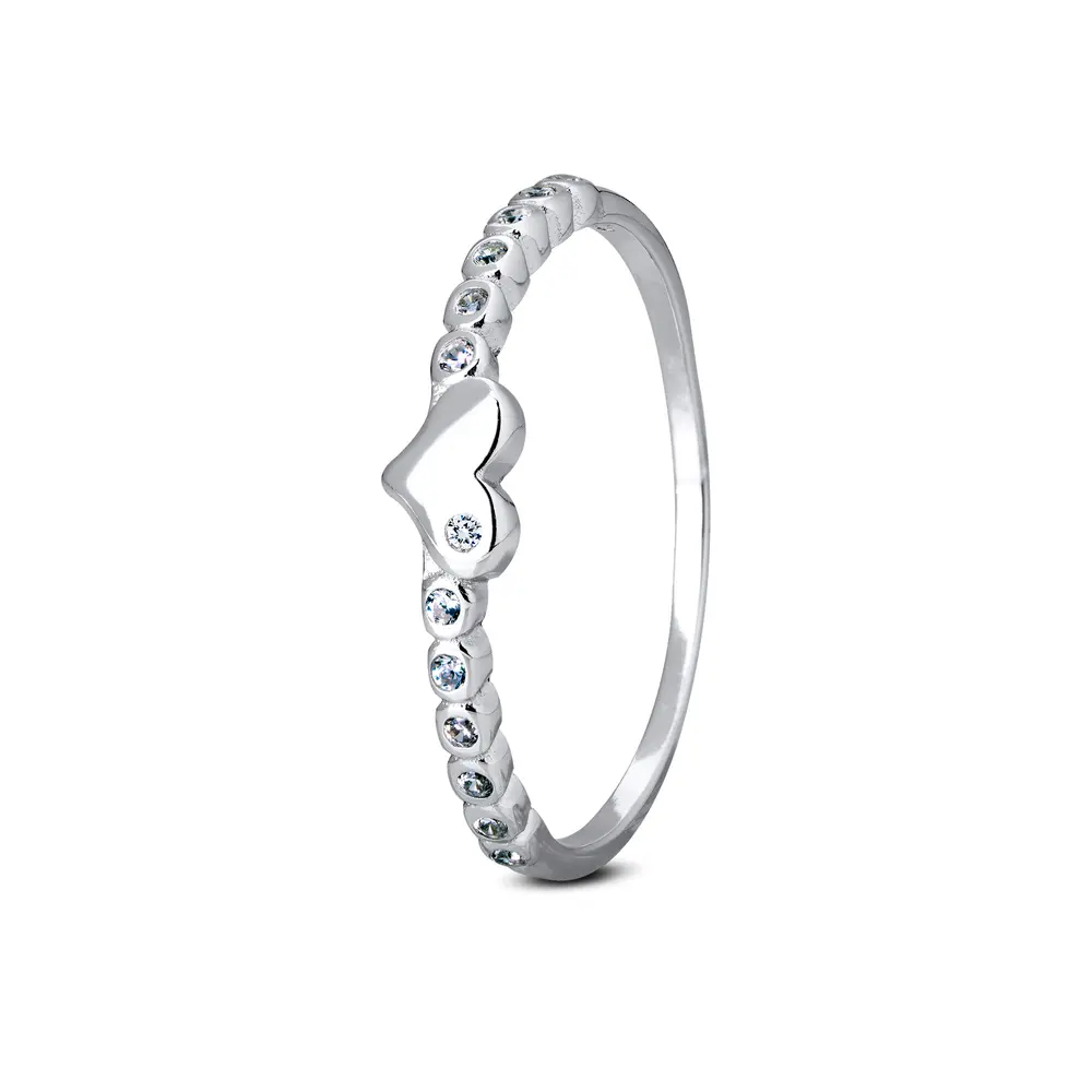 Anel  Prata Rodinado Coração Com Zircônia