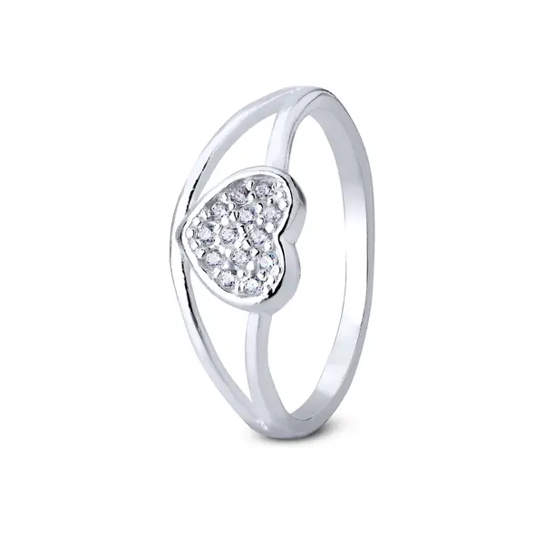 Anel  Prata  Coração  Com Zircônias