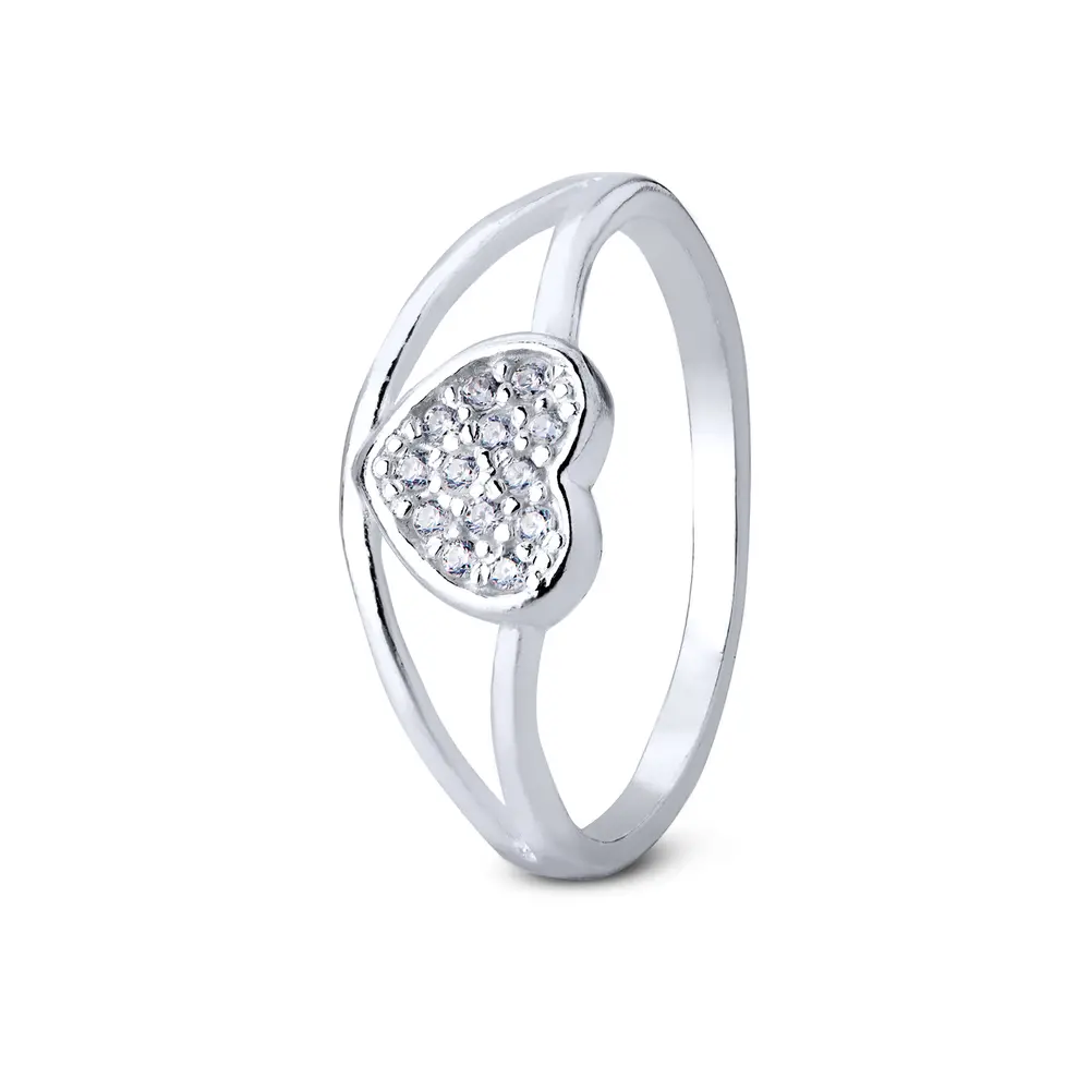 Anel  Prata  Coração  Com Zircônias