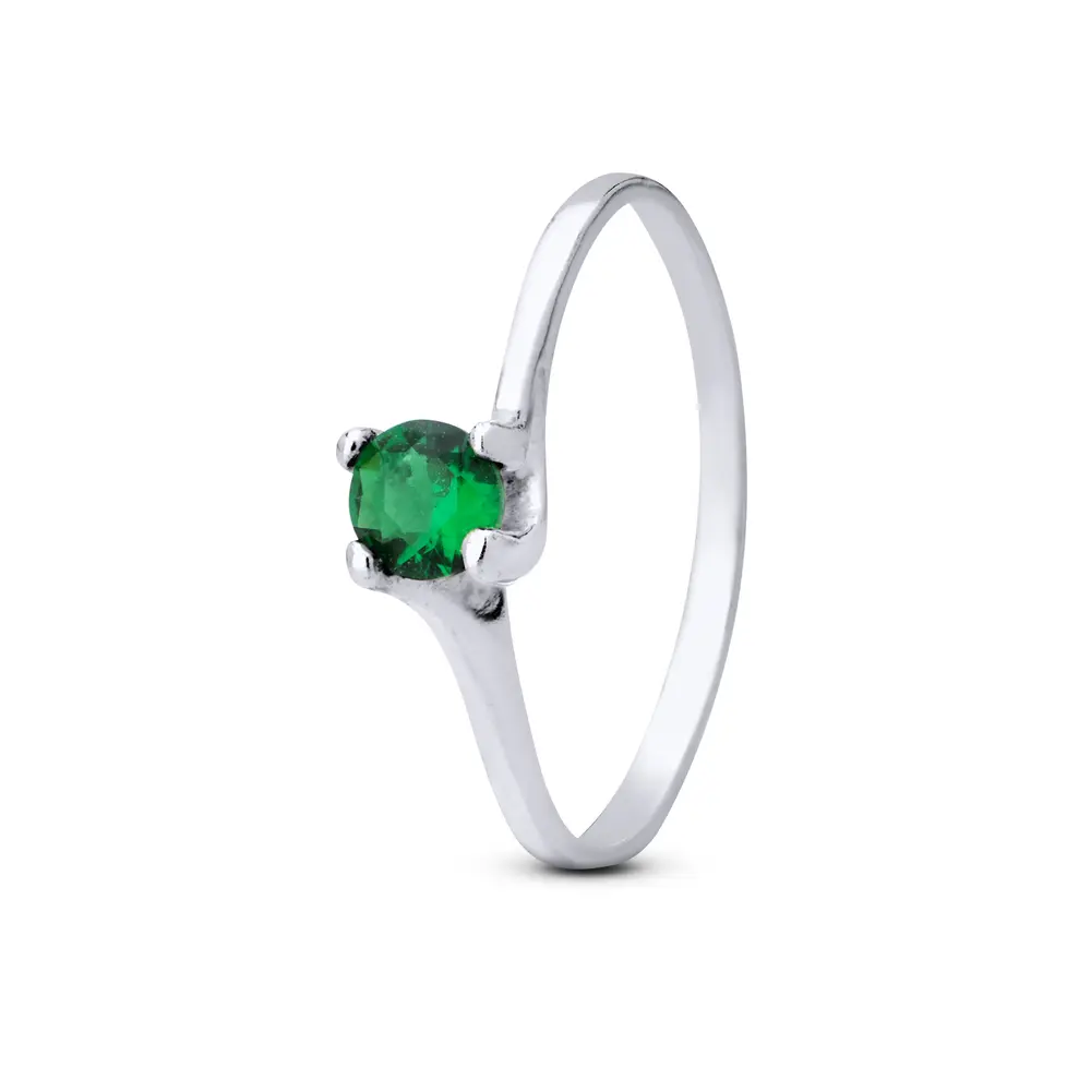 Anel Prata Zircônia Verde O