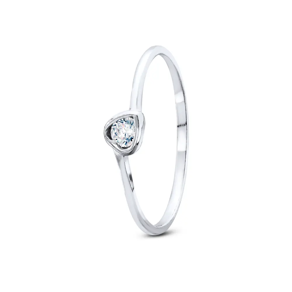 Anel Prata Coração Zircônia