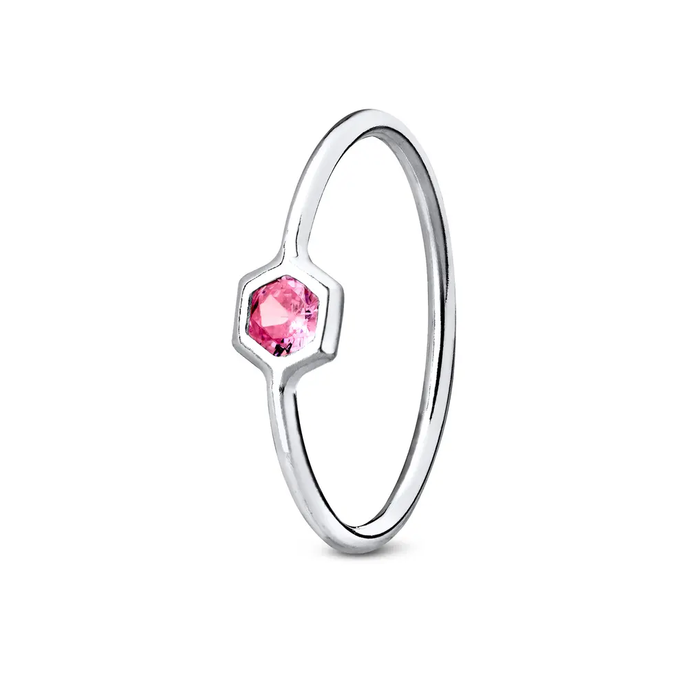 Anel  Prata Pedra   Rosa Claro .