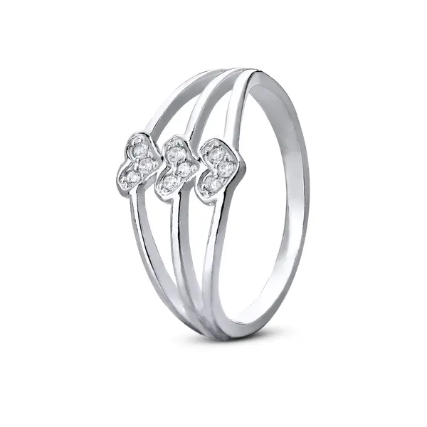 Anel Prata Coraçôes Com Zircônias