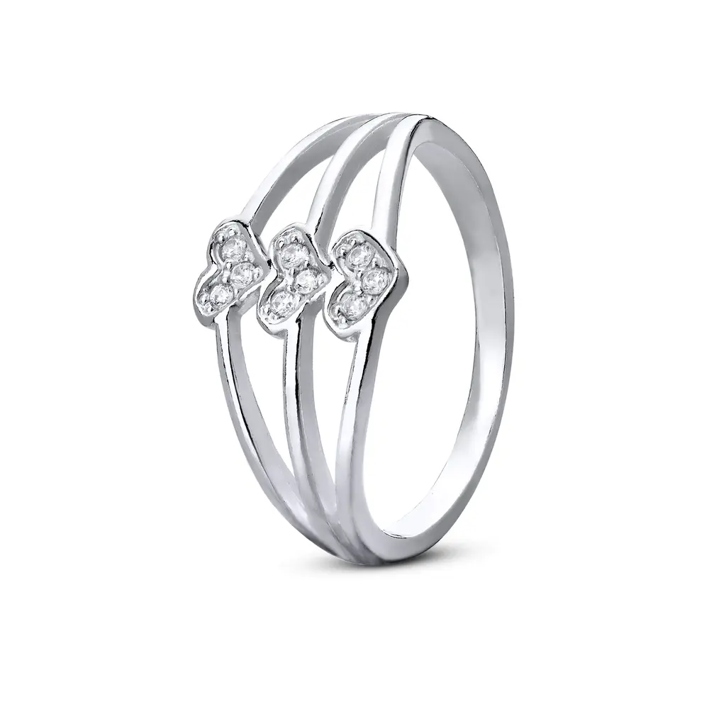 Anel Prata Coraçôes Com Zircônias