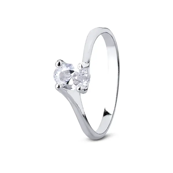Anel Prata  Zircônia Oval