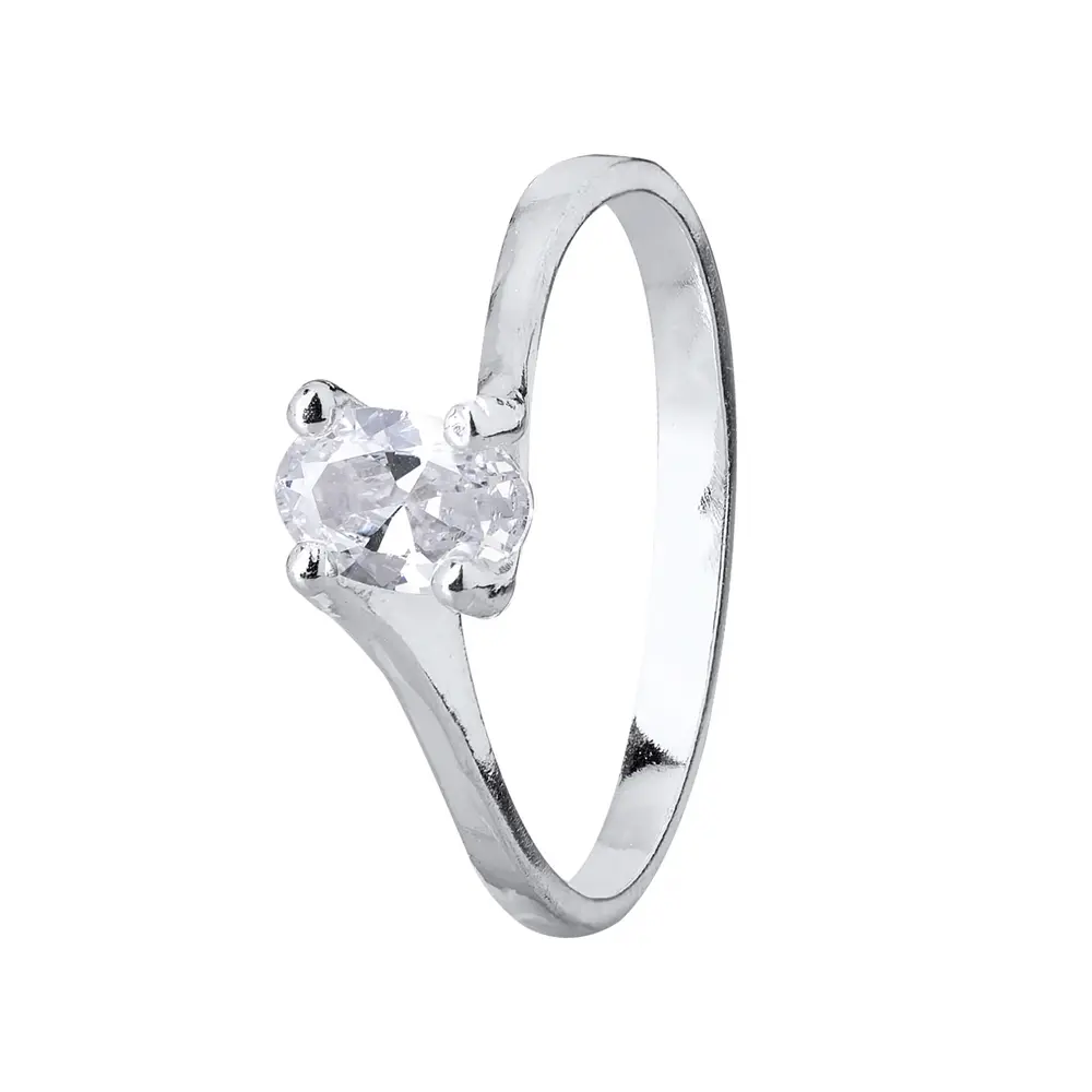 Anel Prata  Zircônia Oval