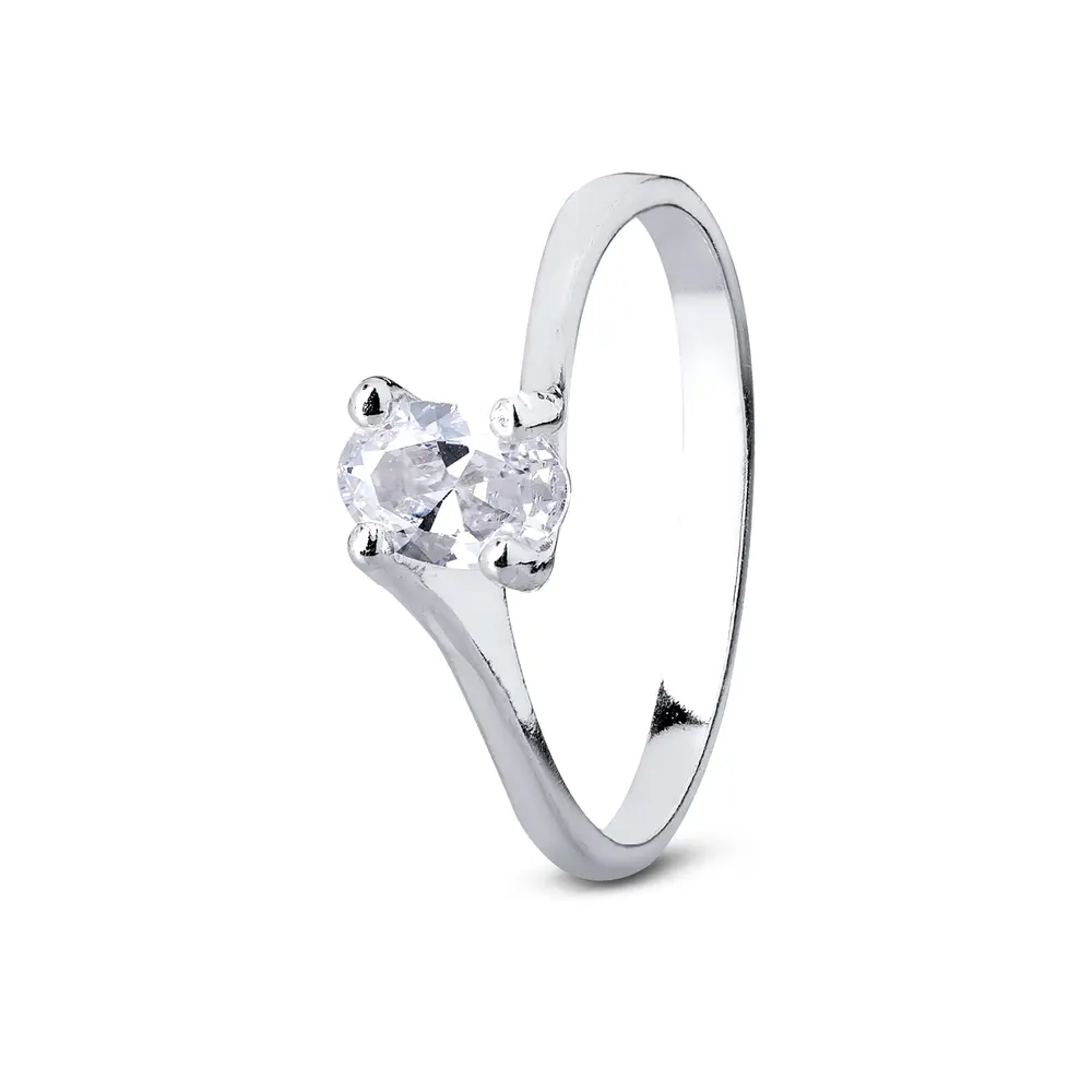 Anel Prata  Zircônia Oval