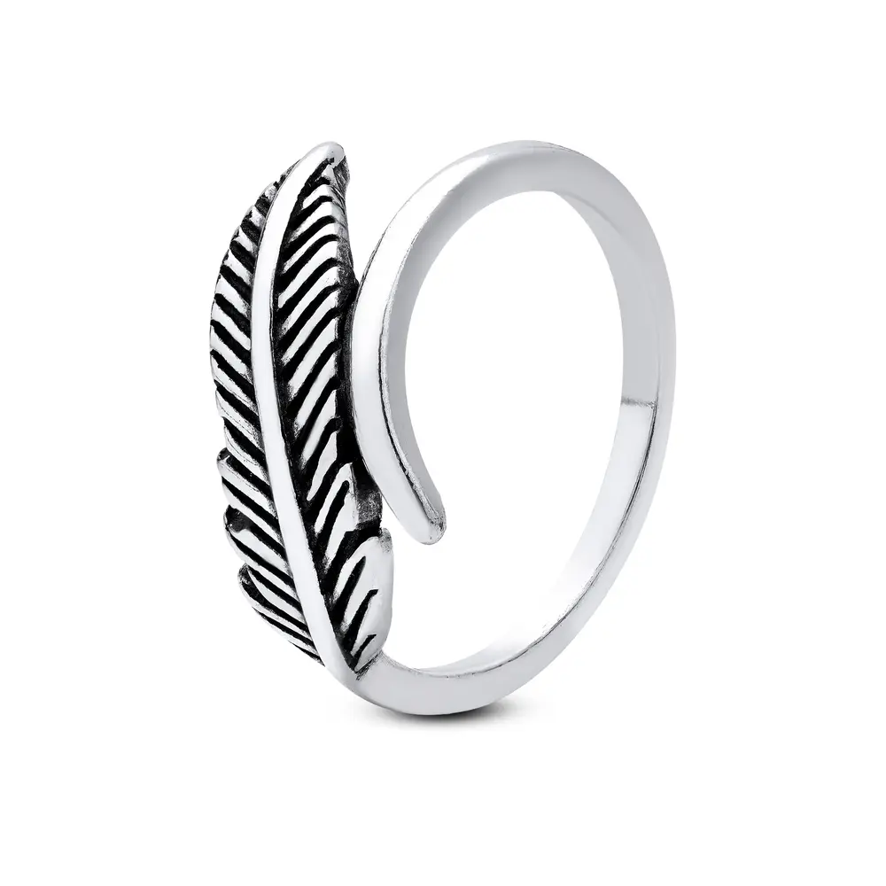 Anel Prata Envelhecido Folha