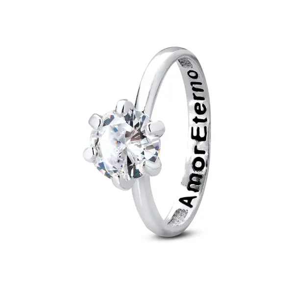 Anel Prata Solitario Amor Eterno