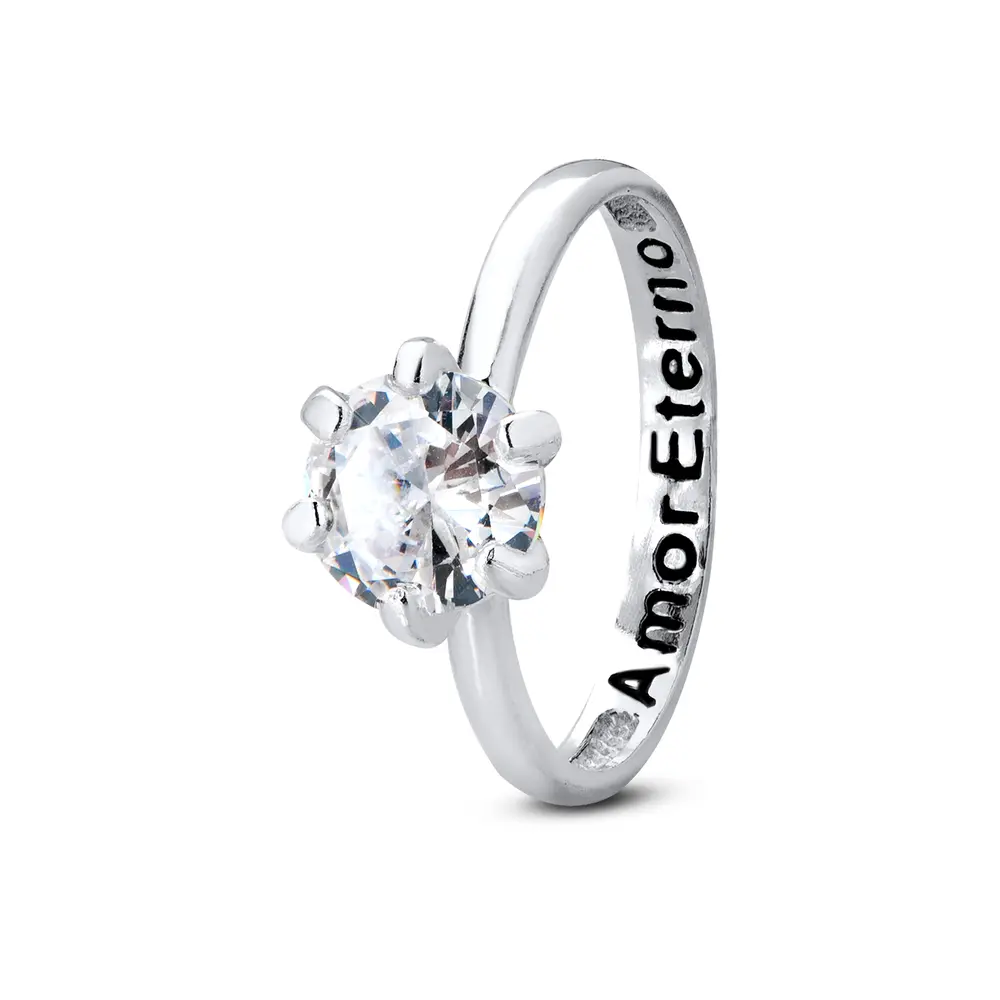 Anel Prata Solitario Amor Eterno