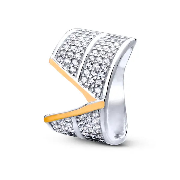 Anel Prata Com Filhete Em Ouro Zircônias