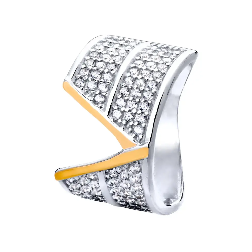 Anel Prata Com Filhete Em Ouro Zircônias