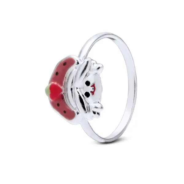 Anel Prata Infantil Personagem Moranguinho Esmaltado