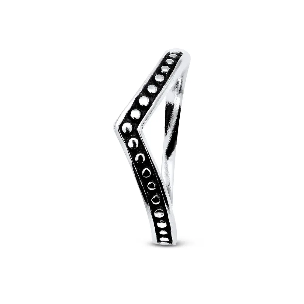 Anel Prata Envelhecida Formato V