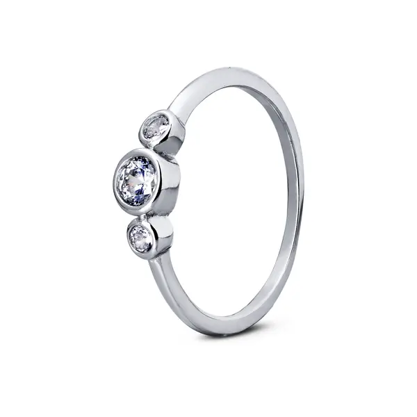 Anel Prata Rodinado Três Pedras  Zircônias