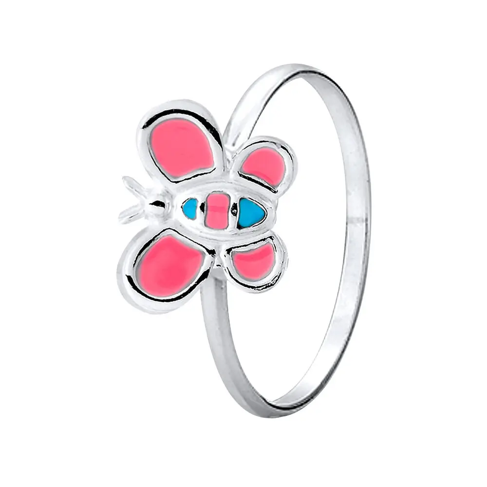 Anel Prata Infantil Borboleta Esmaltado
