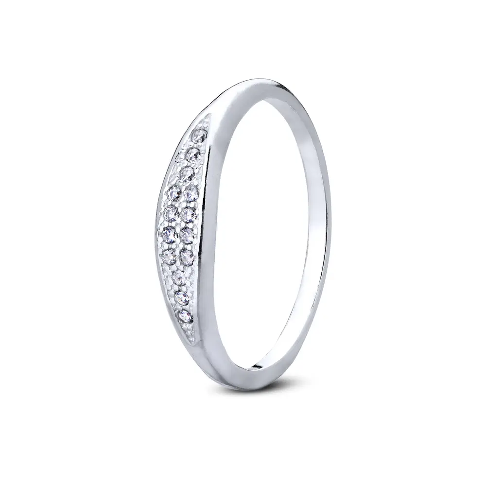 Anel Prata Com Zircônias