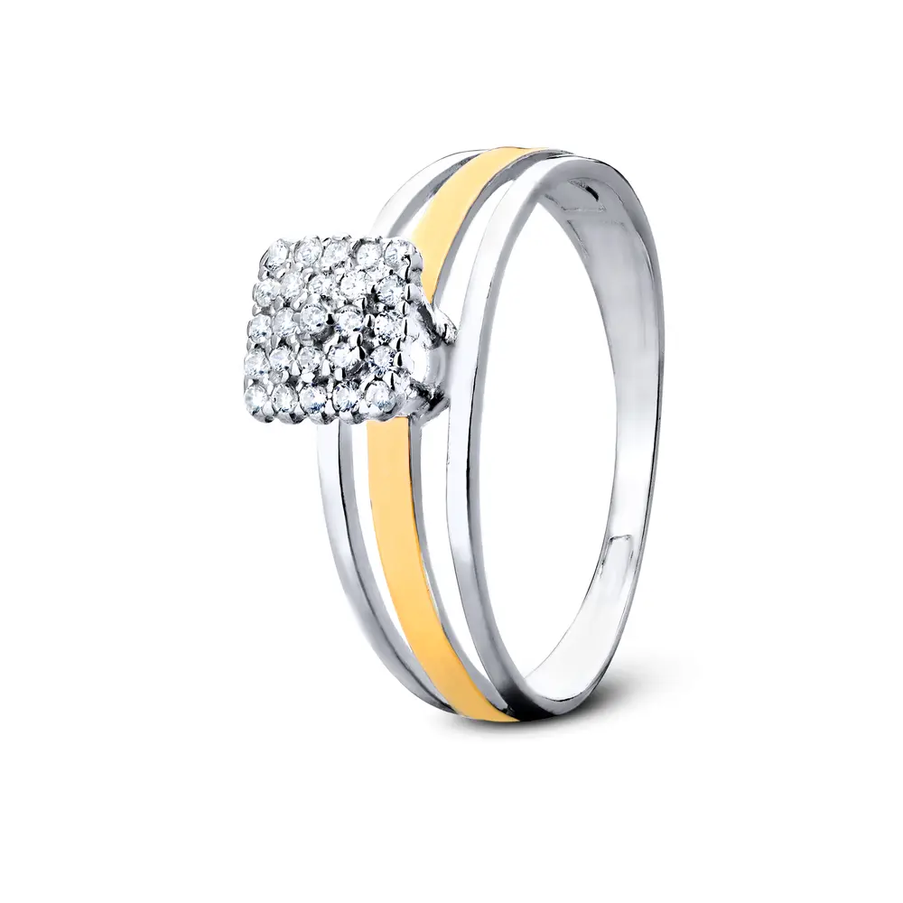 Anel Prata Com Filete Em Ouro Zircônias