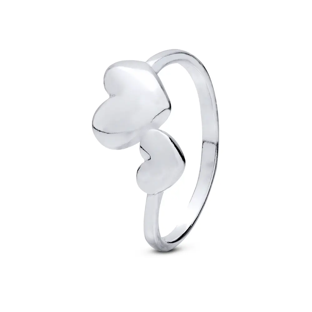 Anel Prata Liso Dois Corações