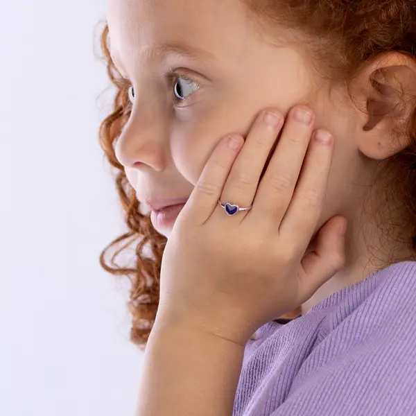 Anel Prata Infantil Coraçâo Com Gliter Lilás