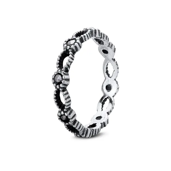 Anel Prata Envelhecido Aro Inteiro Trabalhado Com Marcassita