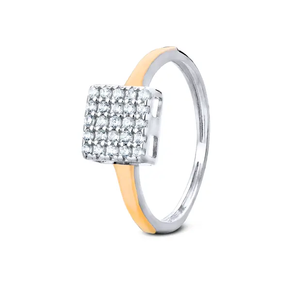 Anel Prata Com Filete Em Ouro Quadrado Com Zircônias